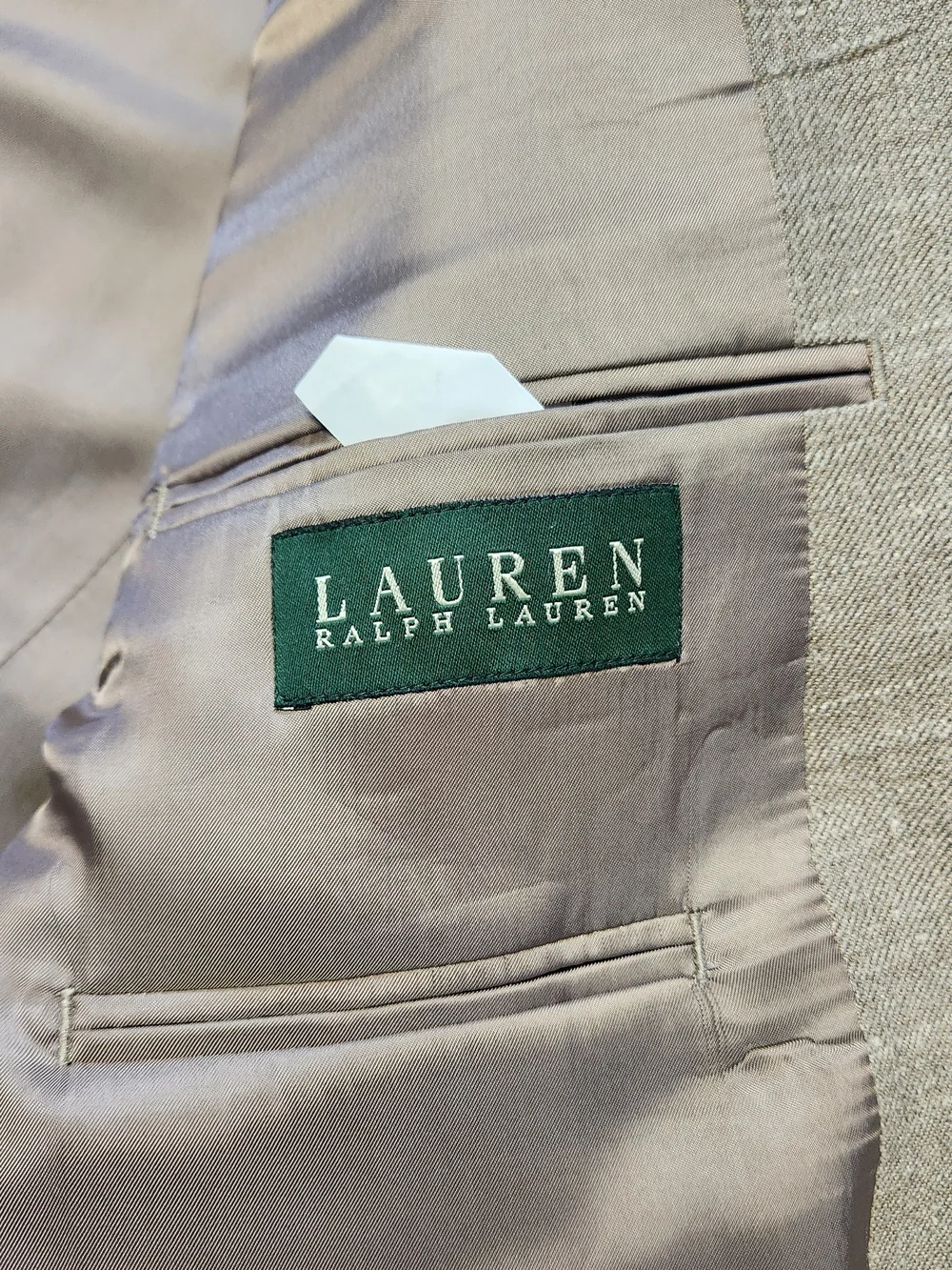 Lauren Ralph Lauren Sport Coat 42R Tan Beige Windowpane Silk Linen Wool slubby